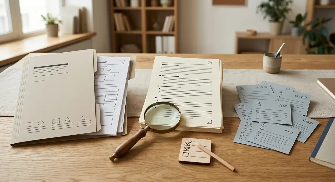 Redactionele illustratie van een gelaagde betrouwbaarheidscheck met regulator, voorwaarden en reviews