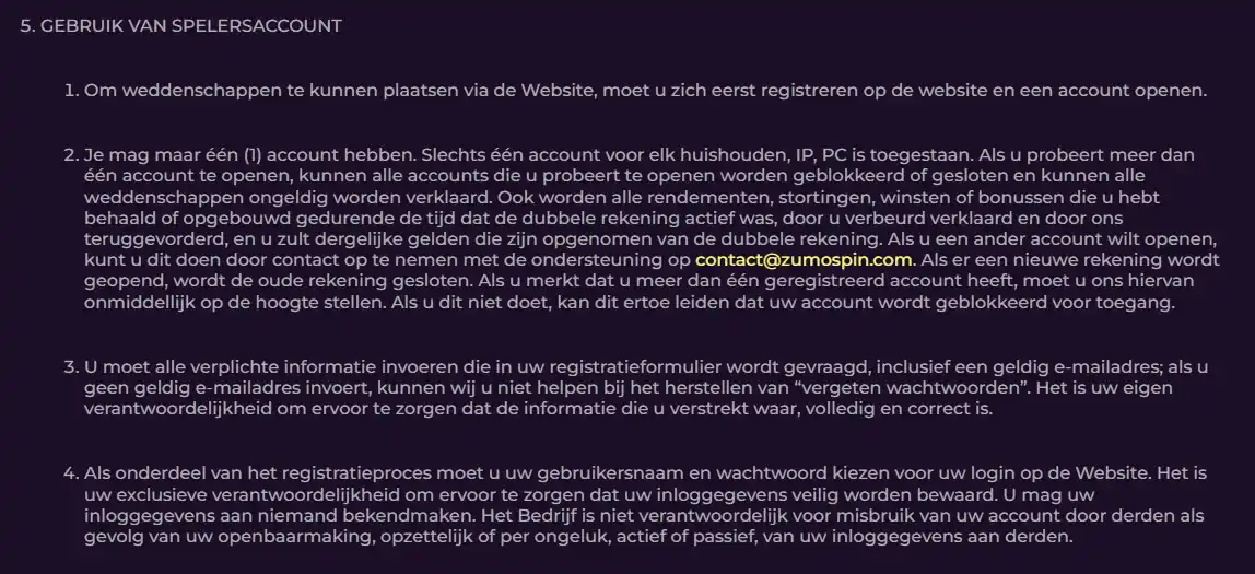 Leeg Zumospin registratiescherm zonder ingevulde persoonsgegevens