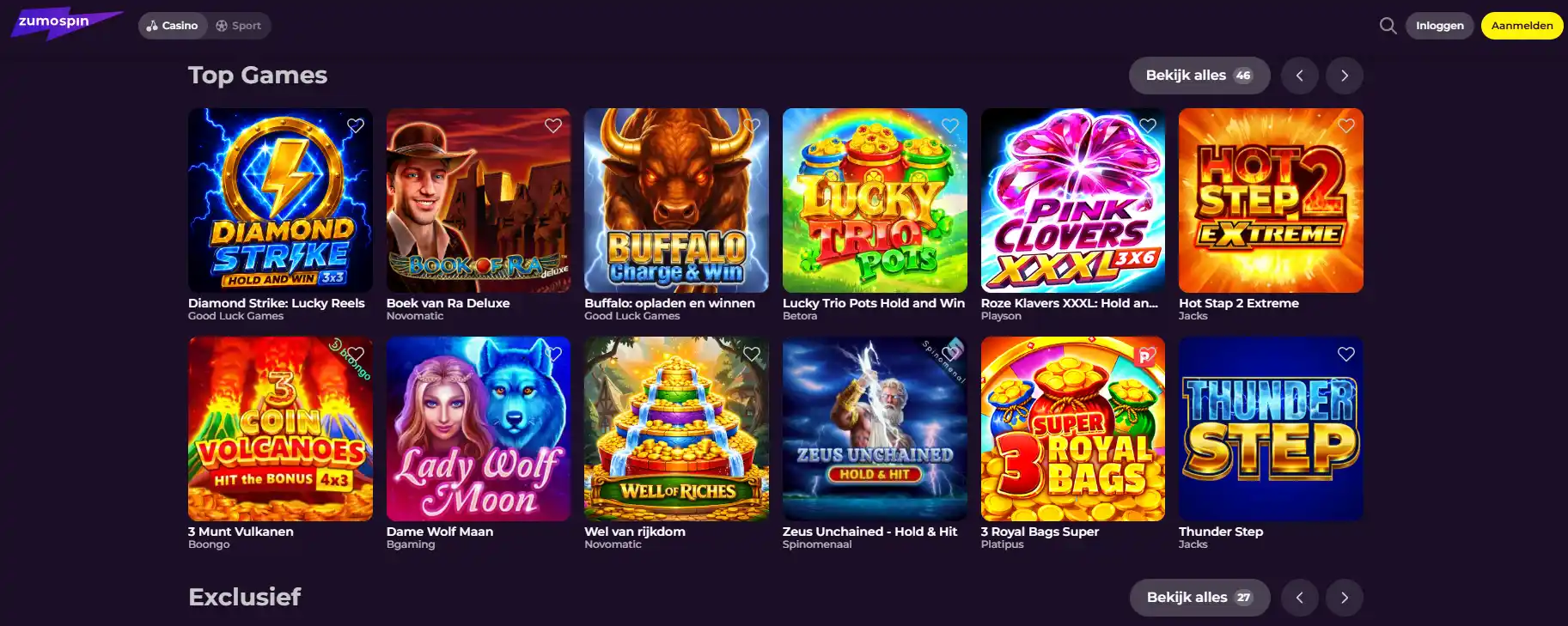 Officiële Zumospin providercatalogus met meerdere actuele spelproviders