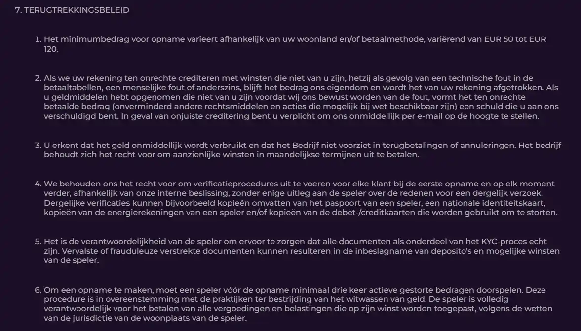 Officiële Zumospin Terms met regels over opnameverwerking en verificatie
